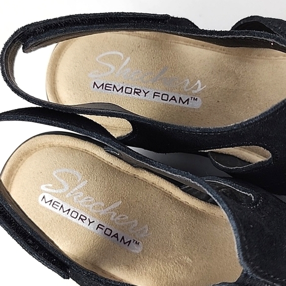 Skechers Women's Black Suede Wedge Platform Parallel Stylin Cutout Sandal Size 6 - Picture 8 of 16